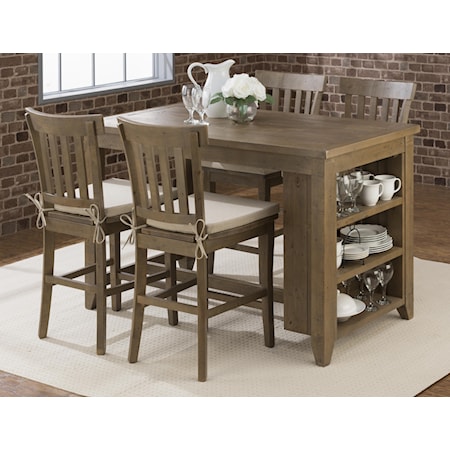 Counter Height Storage Table with Stool Set 