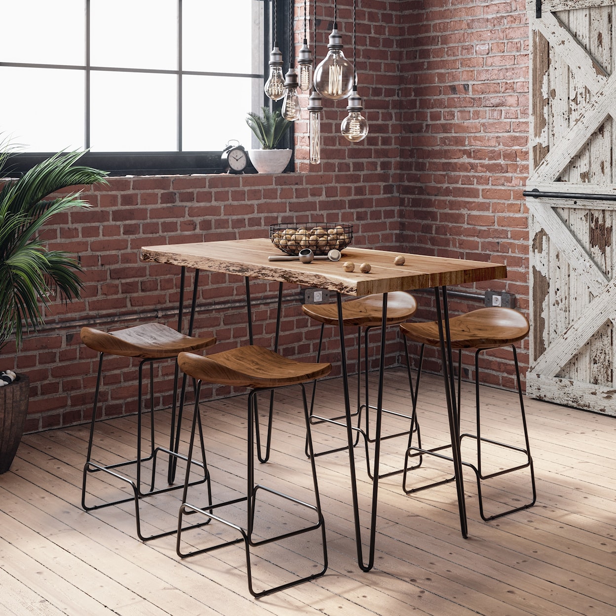 Belfort Essentials Live Edge 5-Piece Counter Table and Stool Set