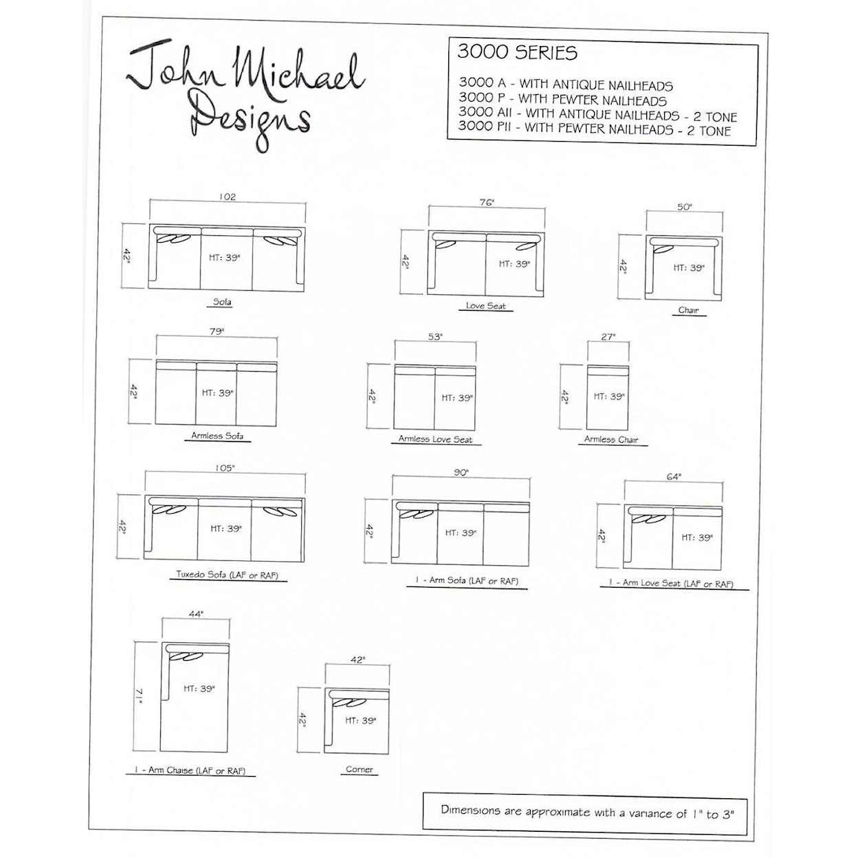 JMD Furniture 3000 JMD Down 3 PC Chaise Sectional