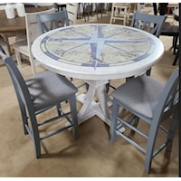 5 PIECE SOLID WOOD COUNTER HEIGHT SET WITH NAUTICAL COMPASS TOP