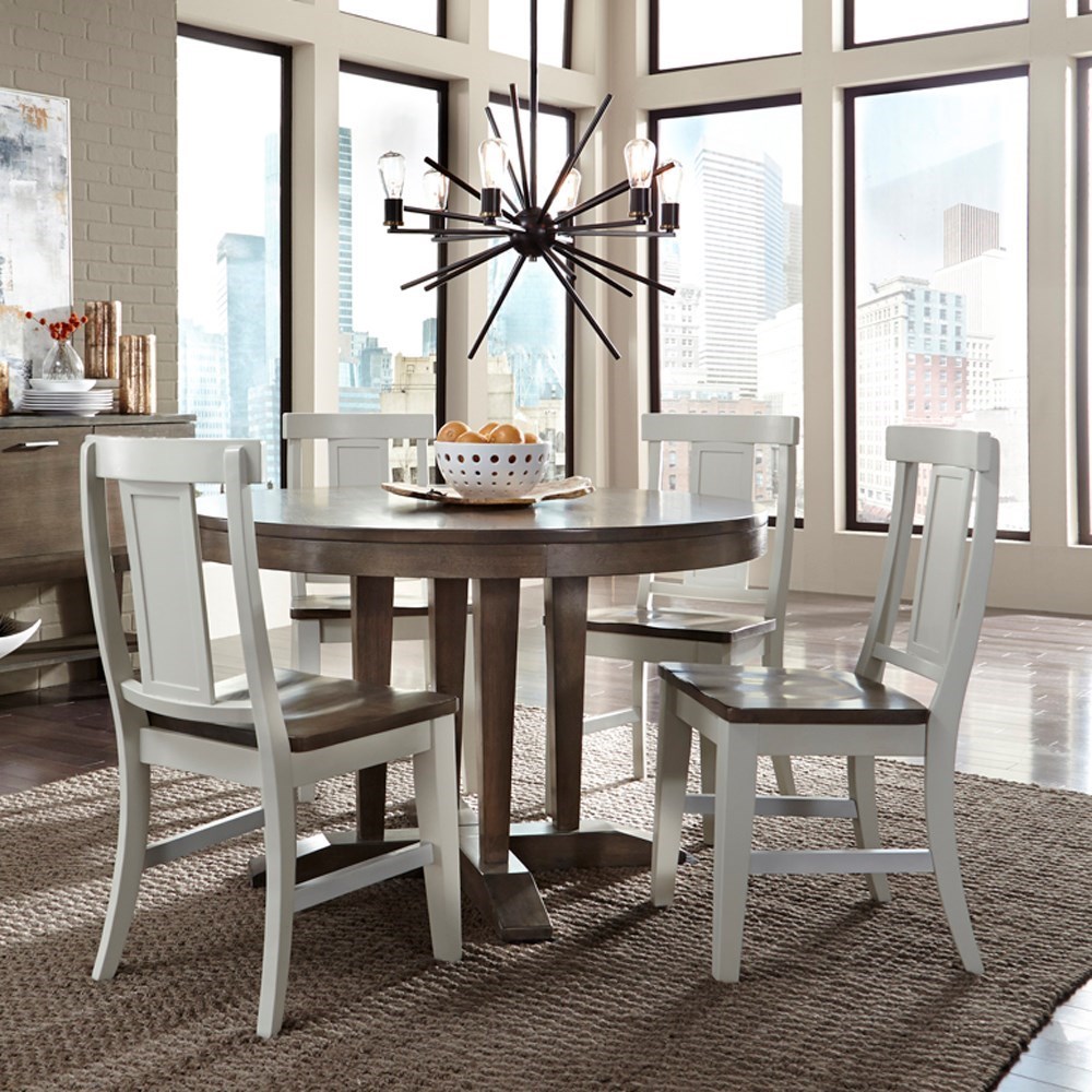 Contemporary Table and Chair Set with Panel Back Two-Tone Chairs