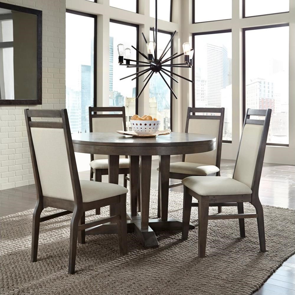 Contemporary Table and Chair Set with Upholstered Chairs and Round Table