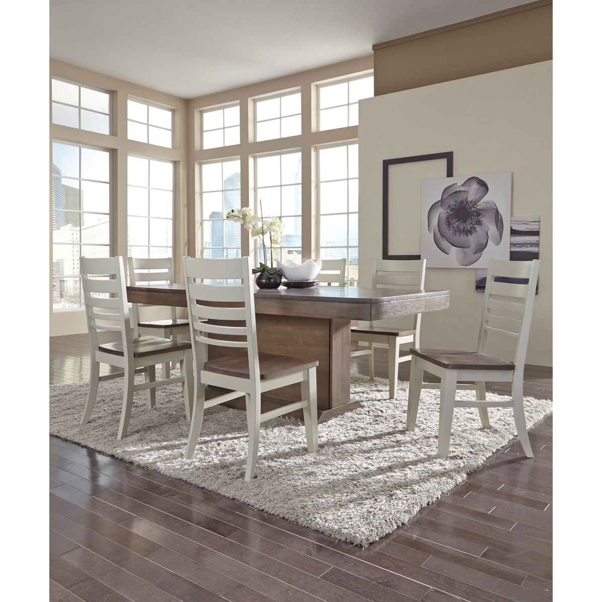 Contemporary Table and Chair Set with Panel Back Two-Tone Chairs