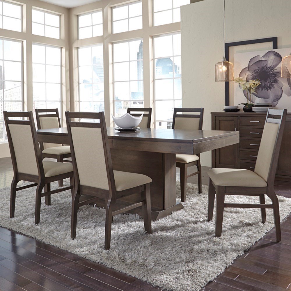 Contemporary Table and Chair Set with Upholstered Chairs and Pedestal Table
