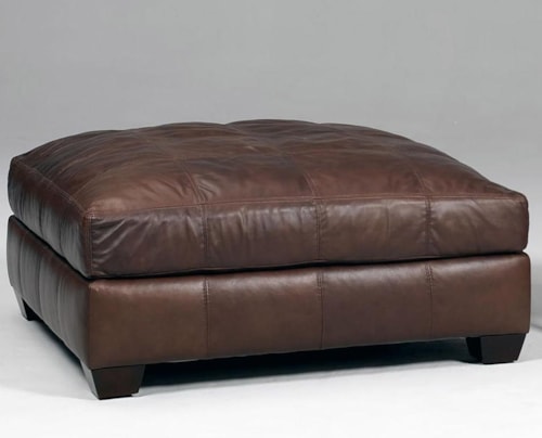 Casual Cocktail Ottoman with Exposed Wood Block Feet