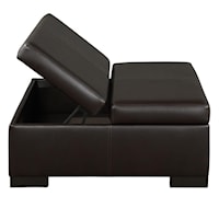 Casual Leather Storage Ottoman with Exposed Wood Block Feet