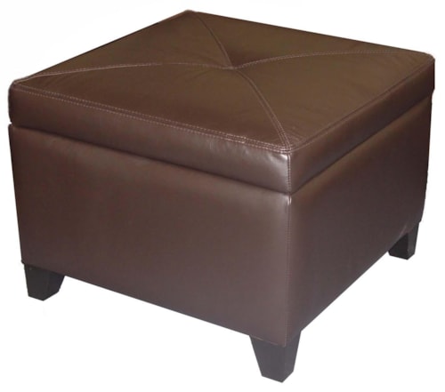Miles Leather Square Storage Ottoman with Center Button-Tufting