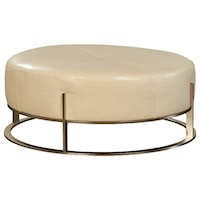 Contemporary Leather Ottoman with Metal Base