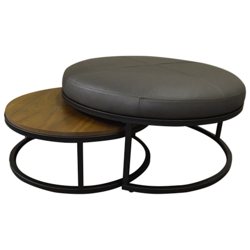 Contemporary Nesting Cocktail Ottoman with Upholstered and Veneer Table Tops
