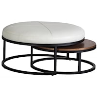 Contemporary Nesting Cocktail Ottoman with Upholstered and Veneer Table Tops