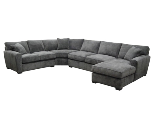 Casual 4-Piece U-Shaped Chaise Sectional with Pluma Plush Cushions