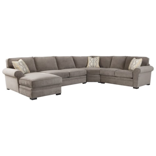 Casual 4-Piece Chaise U-Shaped Sectional with Pluma Plush Cushions