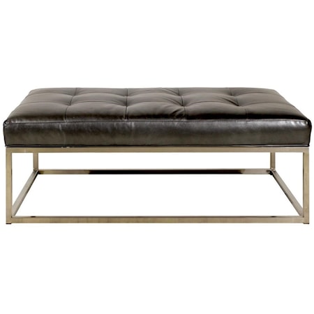 Rectangular Ottoman with Metal Base and Leather Cushion