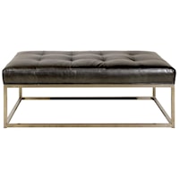 Rectangular Ottoman with Metal Base and Leather Cushion