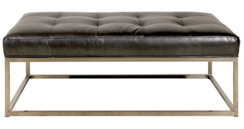 Rectangular Ottoman with Metal Base and Leather Cushion