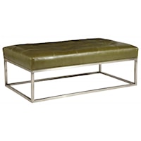 Rectangular Ottoman with Metal Base and Leather Cushion