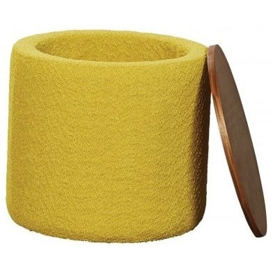 Contemporary Round Storage Ottoman with Wood Top