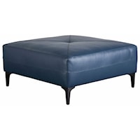 Contemporary Square Leather Cocktail Ottoman with Black Metal Legs