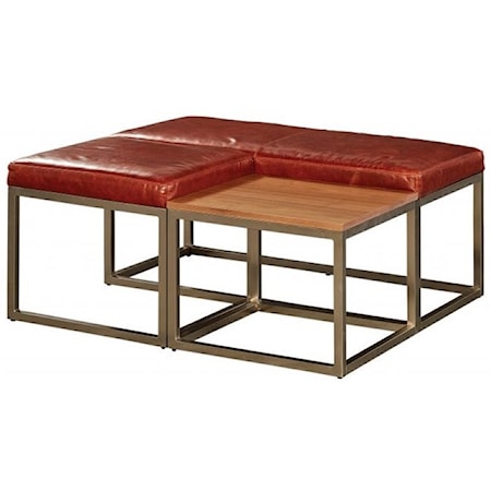Leather Ottoman with Metal Frame