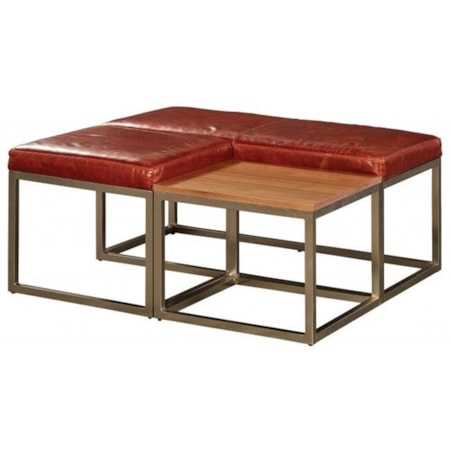 Leather Ottoman with Metal Frame