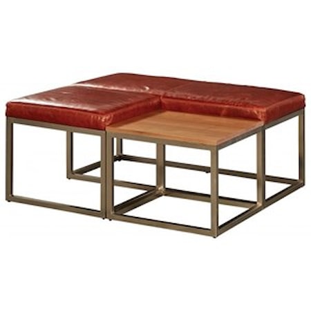 Leather Ottoman with Metal Frame