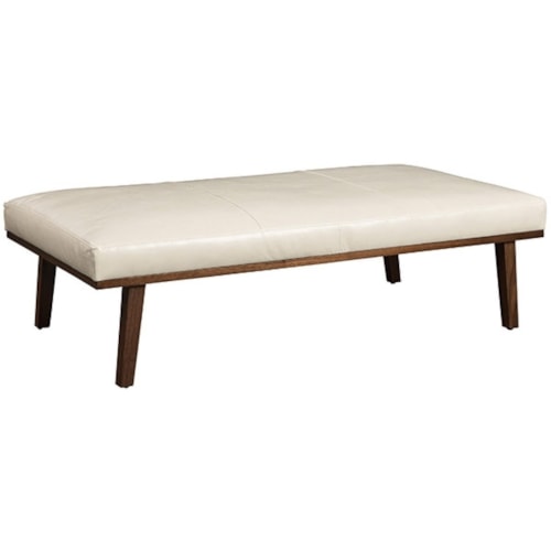 Contemporary Leather Cocktail Ottoman with Angled Wood Legs