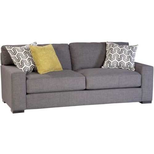 Contemporary Sofa with Track Arms and 3 Throw Pillows