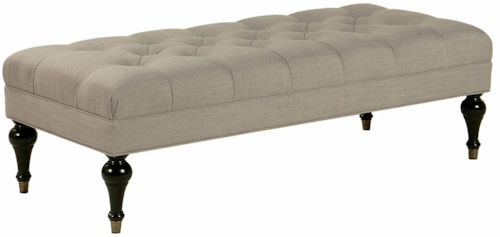 Traditional Cocktail Ottoman with Turned Legs and Antique Brass Caps