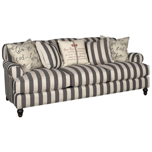 Casual, Stationary Sofa with Rounded Arms and Exposed Wood Feet