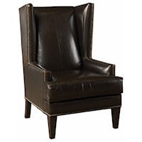 Transitional Leather Wing Chair with Nailhead Trim