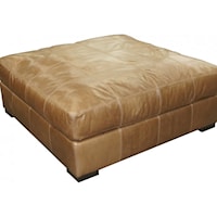 Contemporary Leather Cocktail Ottoman with Wood Feet