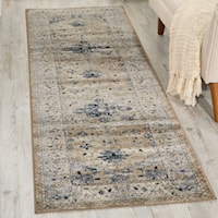 2'2" x 7'7" Beige Blue Runner Rug