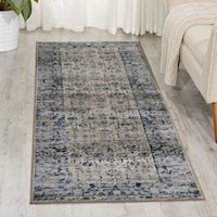 2'2" x 7'7" Ivory Blue Runner Rug