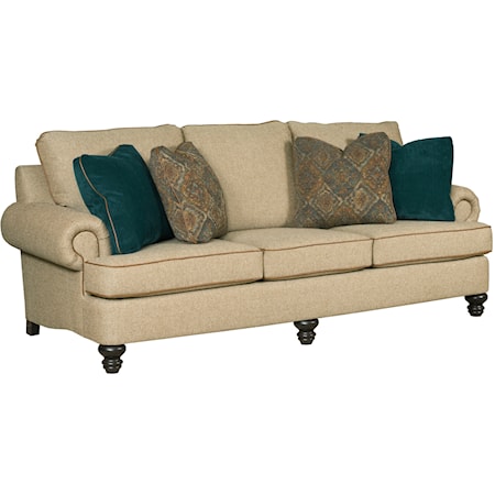 Traditional 94" Grand Sofa with Rolled Arms and Turned Legs