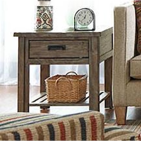 Rustic Weathered Gray End Table with Drawer