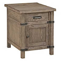 Rustic Weathered Gray Chairside Table with Power Outlet