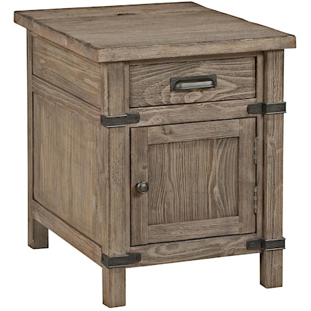 Rustic Weathered Gray Chairside Table with Power Outlet