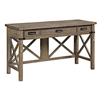 Rustic Weathered Gray Desk with Keyboard Drawer and Electrical Outlet