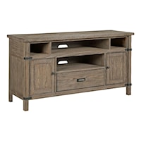 Rustic Weathered Gray Entertainment Console with Electrical Outlet