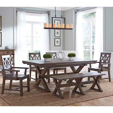 Six Piece Rustic Dining Set with Bench