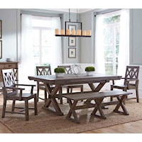 Six Piece Rustic Dining Set with Bench