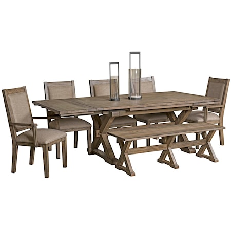 Seven Piece Rustic Dining Set with Bench