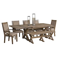 Seven Piece Rustic Dining Set with Bench