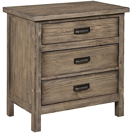 Rustic Weathered Gray Nightstand with Built-In Nightlight and Power Outlet