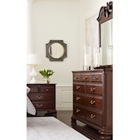 Traditional Dresser and Mirror Set with Nine Drawer Dresser and Pediment Mirror