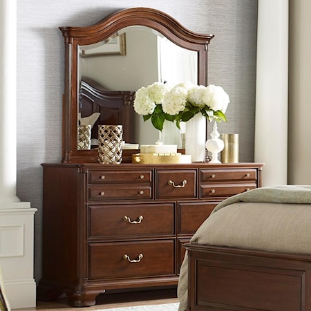 Traditional Bureau and Arched Mirror Set