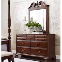 Traditional Dresser and Mirror Set with Bureau and Pediment Mirror