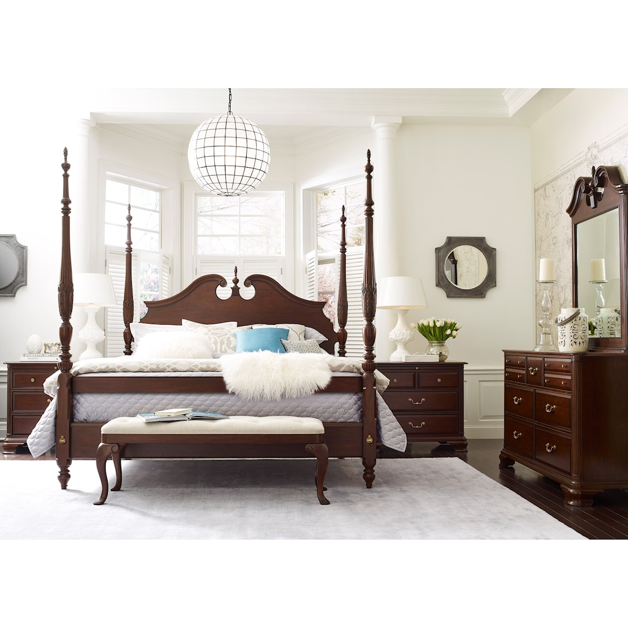 Kincaid Furniture Hadleigh Rice Carved Bed 6/0 Cali King Package