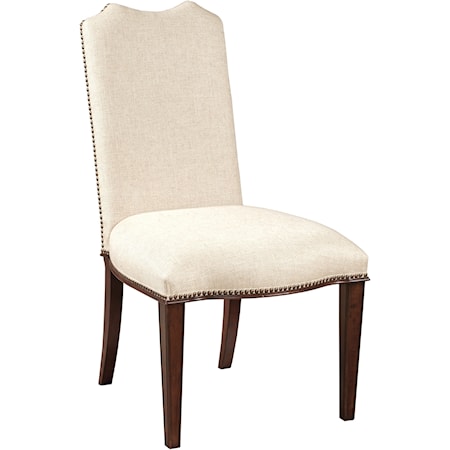 Traditional Upholstered Side Chair with Nailheads and Wood Lattice Back