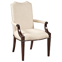 Traditional Upholstered Arm Chair with Nailheads and Wood Lattice Back